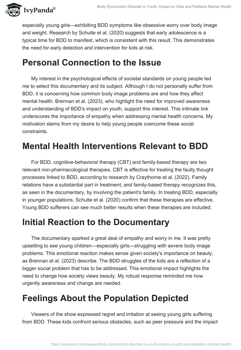 Body Dysmorphic Disorder in Youth: Impact on Girls and Pediatric Mental Health. Page 2