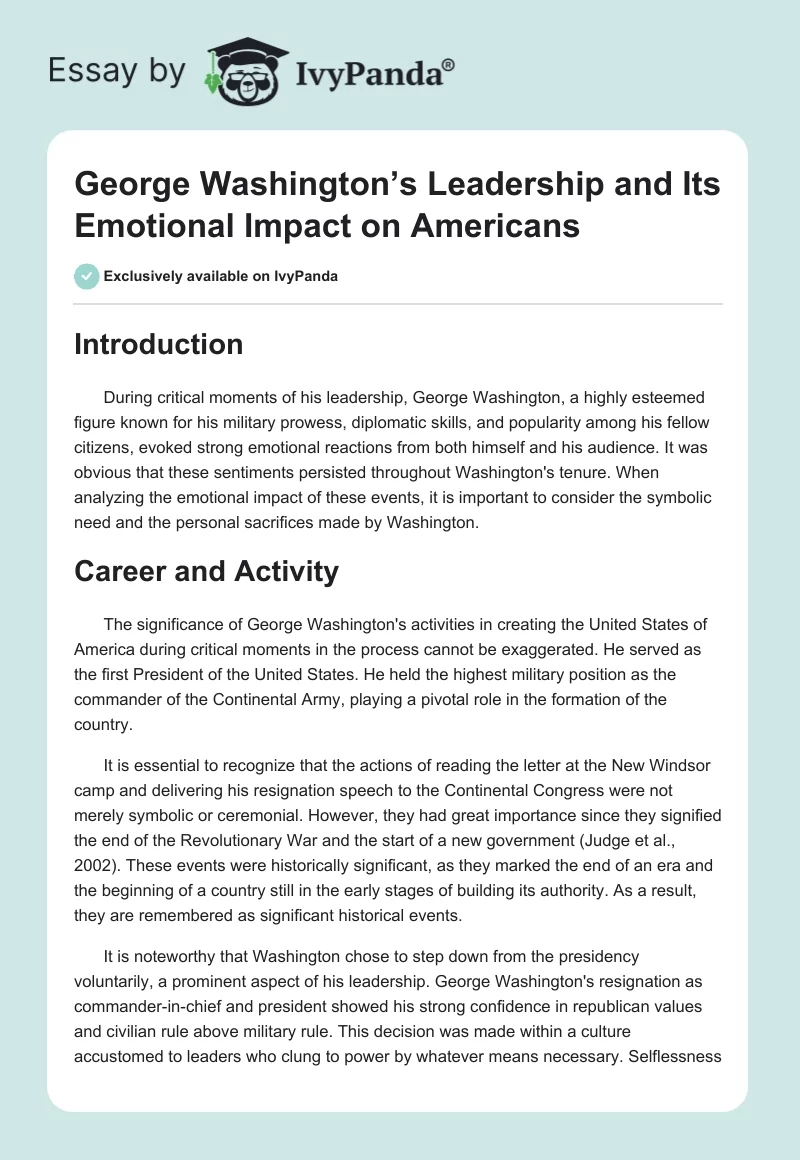 George Washington’s Leadership and Its Emotional Impact on Americans. Page 1