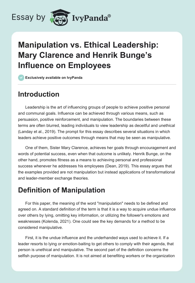 Manipulation vs. Ethical Leadership: Mary Clarence and Henrik Bunge’s Influence on Employees. Page 1