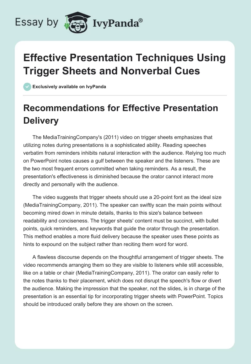 Effective Presentation Techniques Using Trigger Sheets and Nonverbal Cues. Page 1
