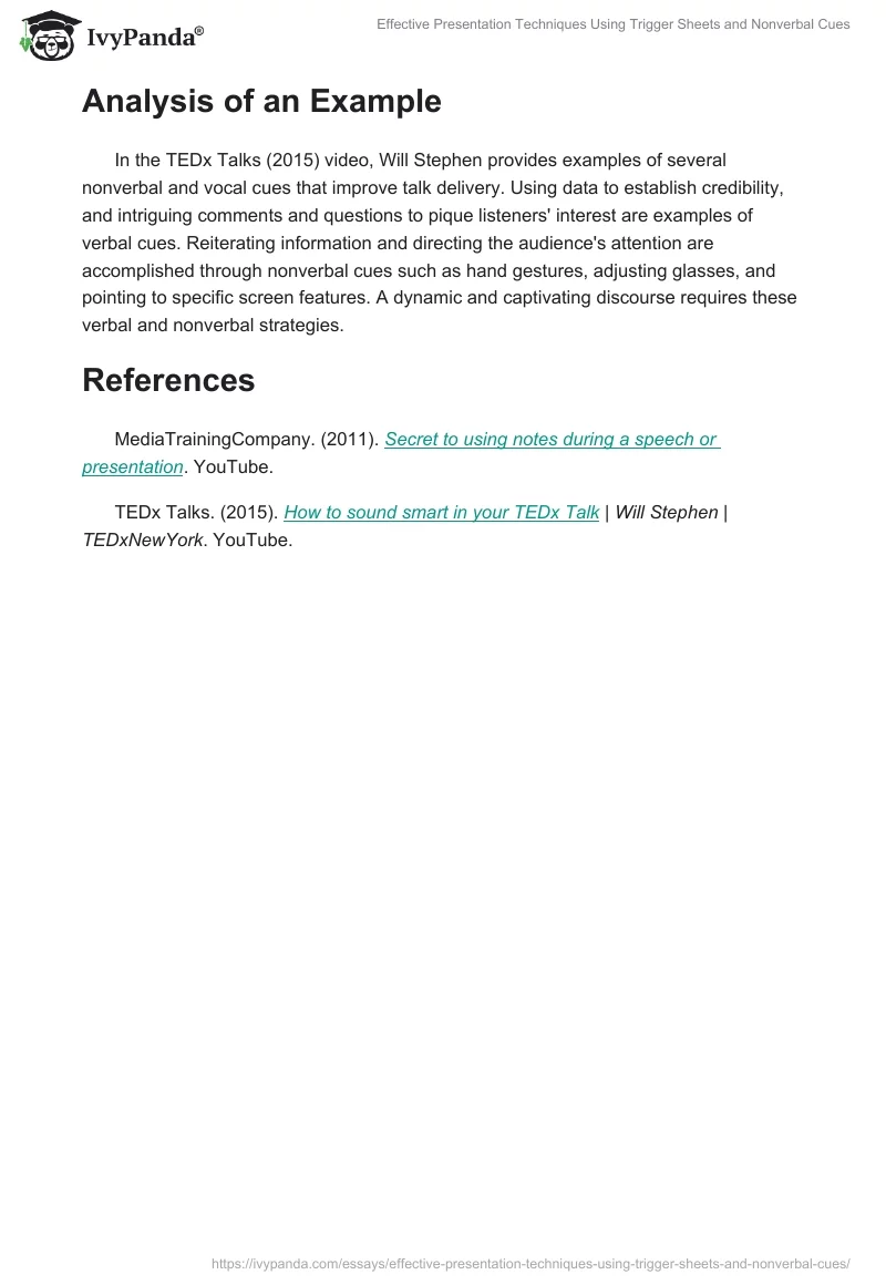 Effective Presentation Techniques Using Trigger Sheets and Nonverbal Cues. Page 2