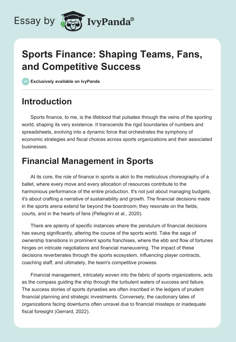 Sports Finance: Shaping Teams, Fans, and Competitive Success. Page 1