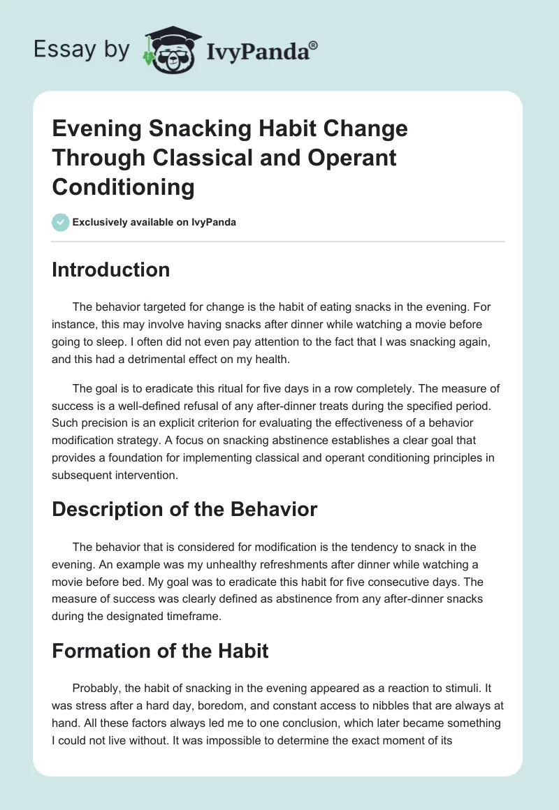 Evening Snacking Habit Change Through Classical and Operant Conditioning. Page 1