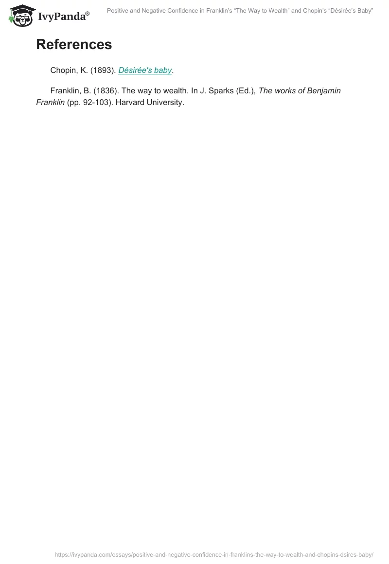 Positive and Negative Confidence in Franklin’s “The Way to Wealth” and Chopin’s “Désirée’s Baby”. Page 2