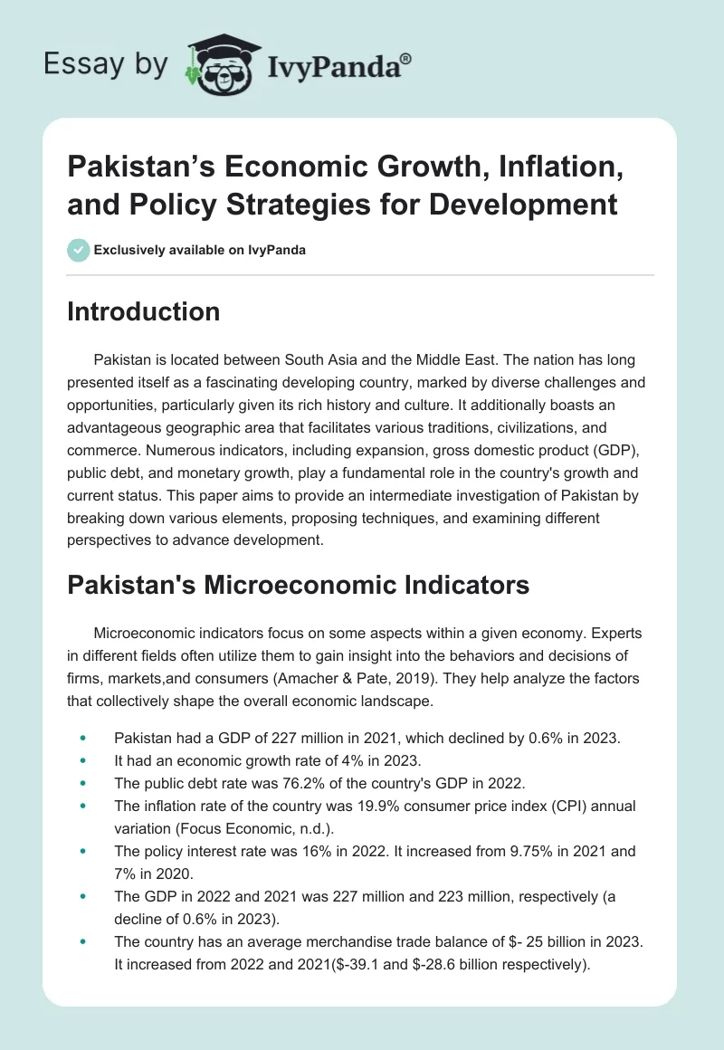 Pakistan’s Economic Growth, Inflation, and Policy Strategies for Development. Page 1