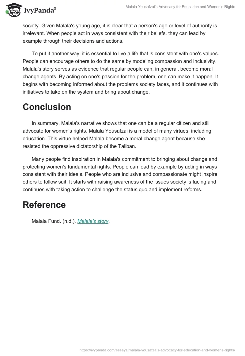 Malala Yousafzai’s Advocacy for Education and Women’s Rights. Page 2