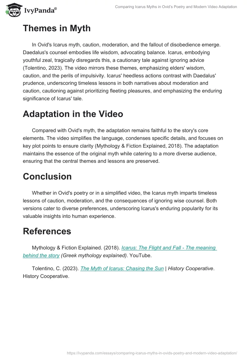 Comparing Icarus Myths in Ovid’s Poetry and Modern Video Adaptation. Page 2
