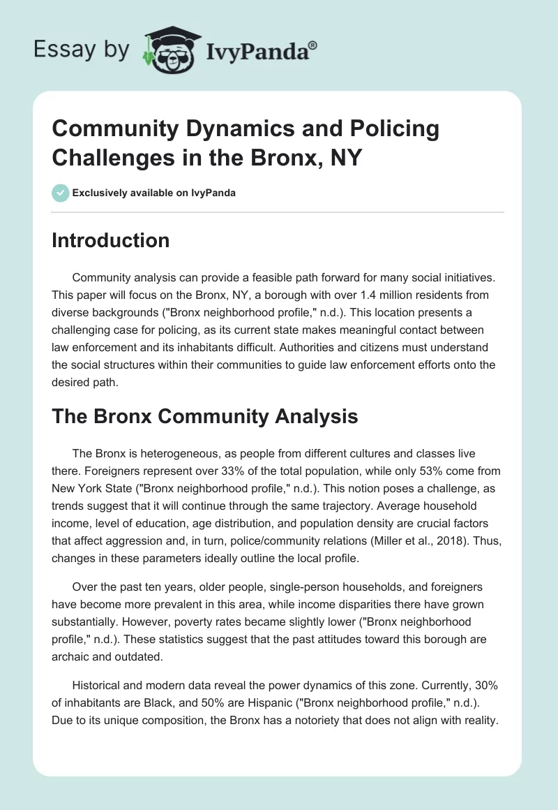 Community Dynamics and Policing Challenges in the Bronx, NY. Page 1