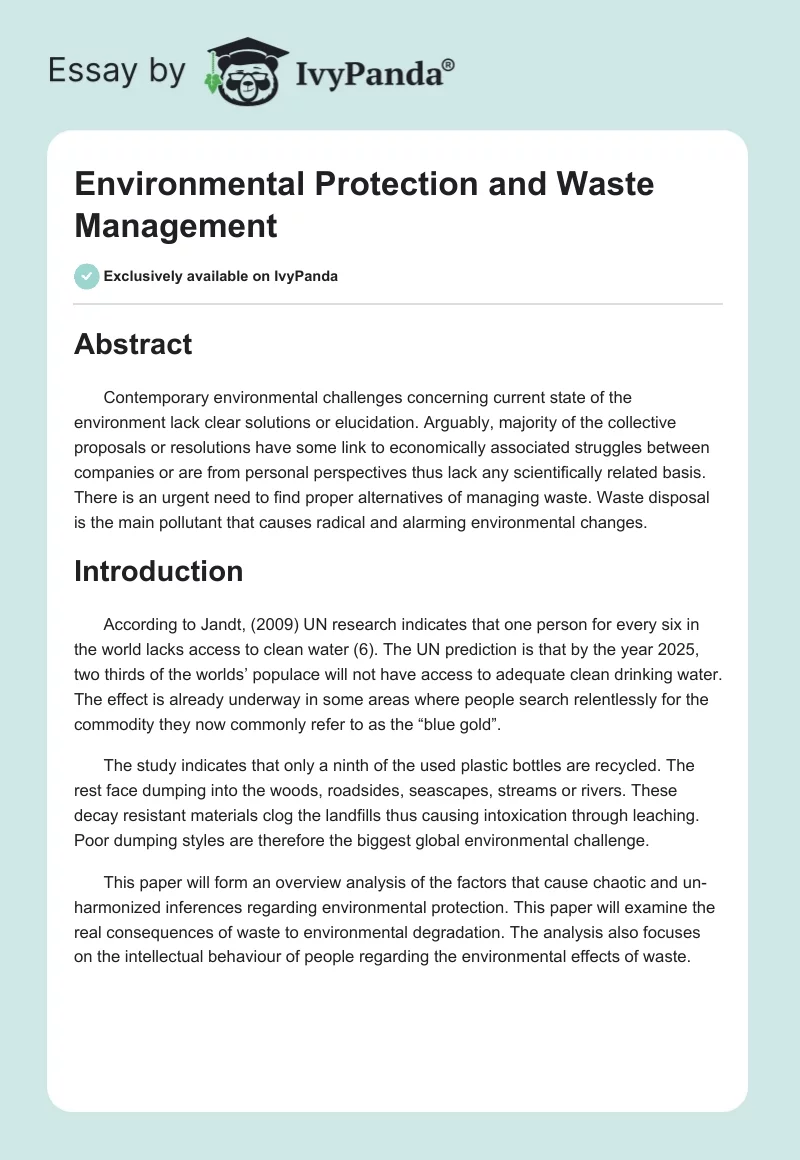 Environmental Protection and Waste Management. Page 1
