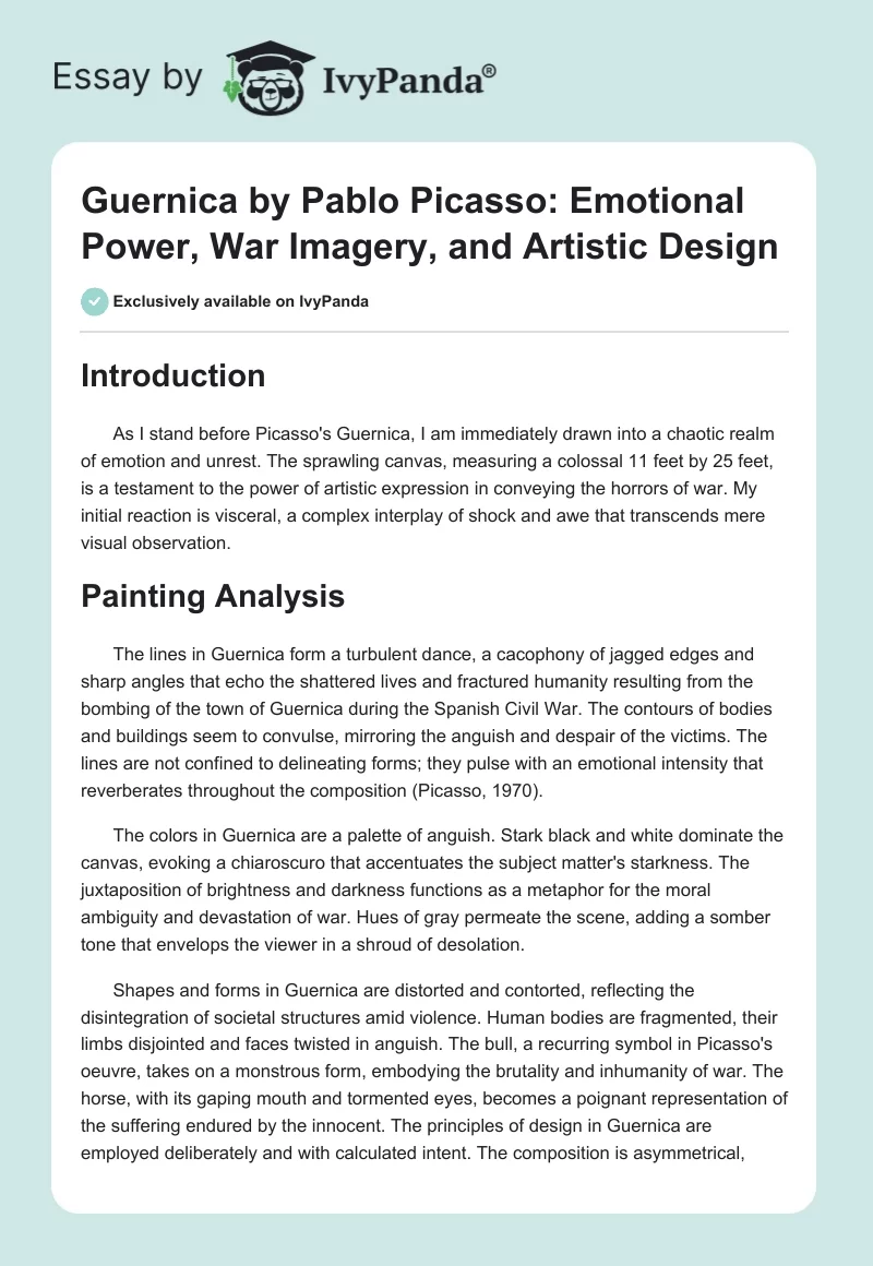 Guernica by Pablo Picasso: Emotional Power, War Imagery, and Artistic Design. Page 1