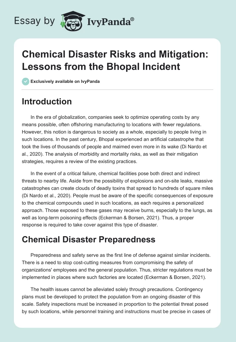 Chemical Disaster Risks and Mitigation: Lessons from the Bhopal Incident. Page 1