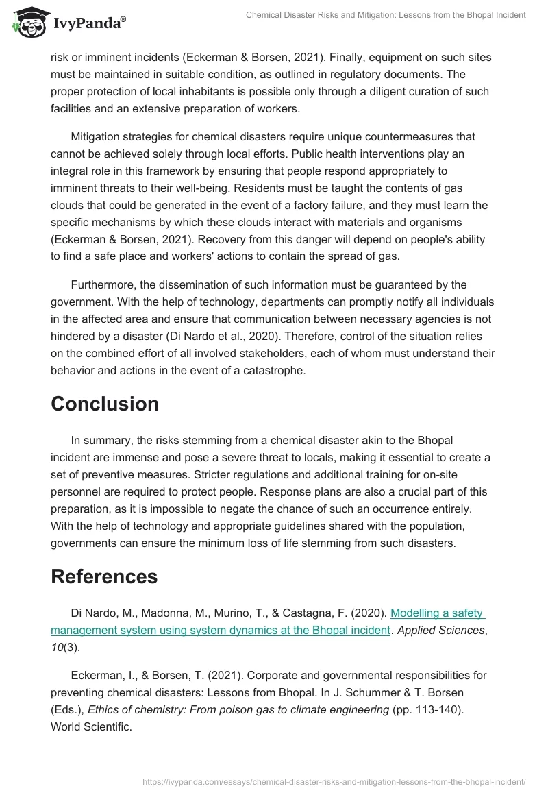 Chemical Disaster Risks and Mitigation: Lessons from the Bhopal Incident. Page 2