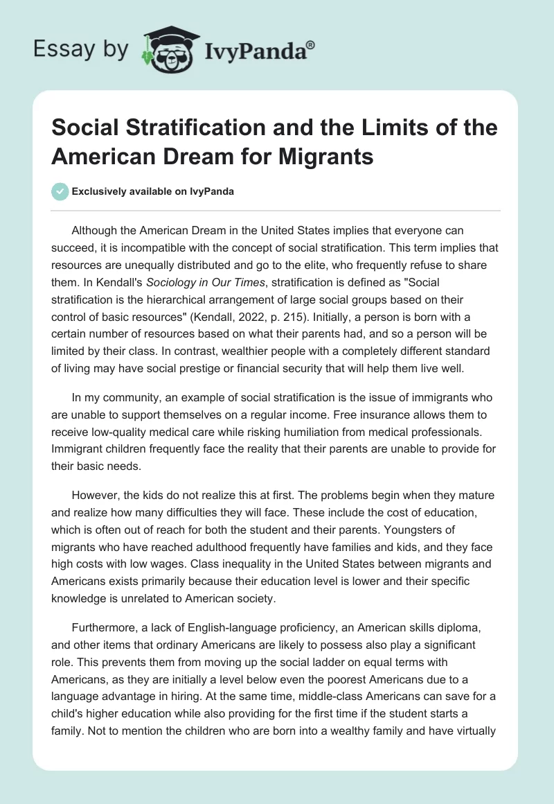Social Stratification and the Limits of the American Dream for Migrants. Page 1