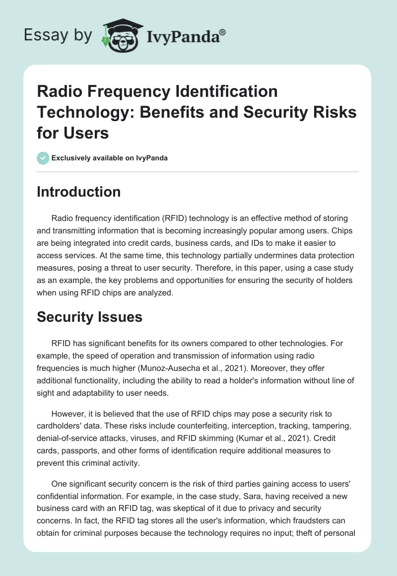 Radio Frequency Identification Technology: Benefits and Security Risks for Users. Page 1