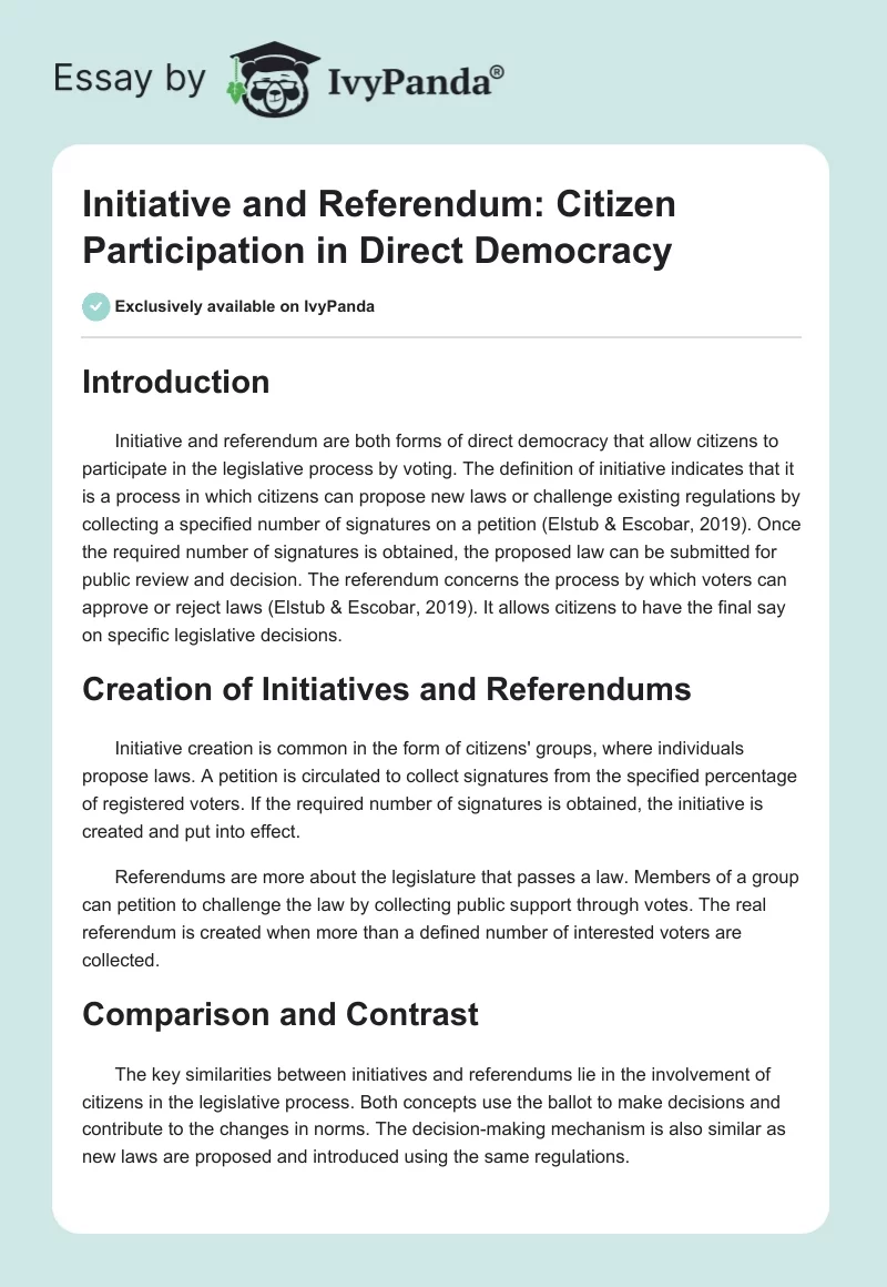 Initiative and Referendum: Citizen Participation in Direct Democracy. Page 1