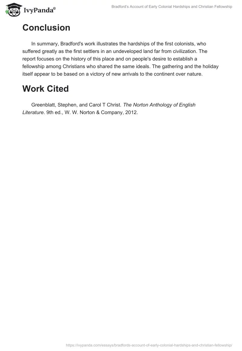Bradford’s Account of Early Colonial Hardships and Christian Fellowship. Page 2