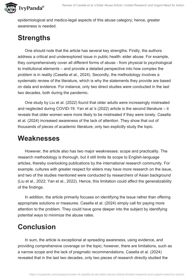 Review of Casella et al.’s Elder Abuse Article: Limited Research and Urgent Need for Action. Page 2