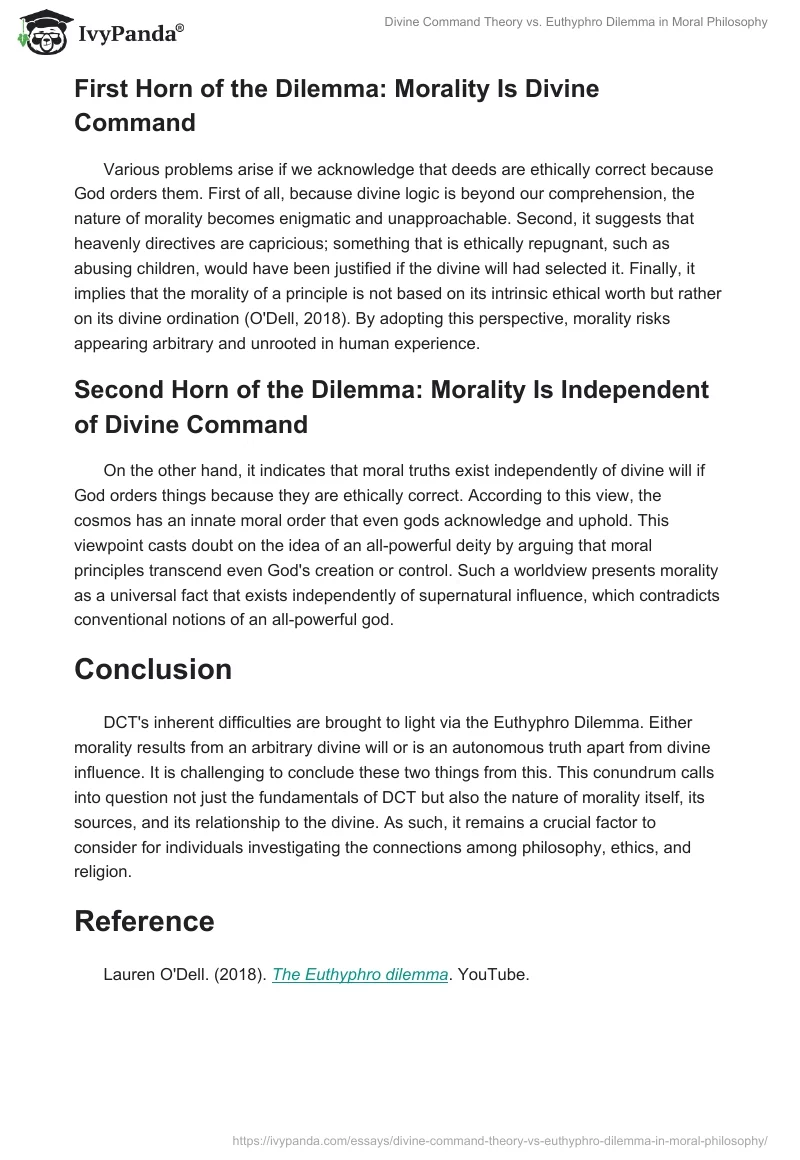 Divine Command Theory vs. Euthyphro Dilemma in Moral Philosophy. Page 2