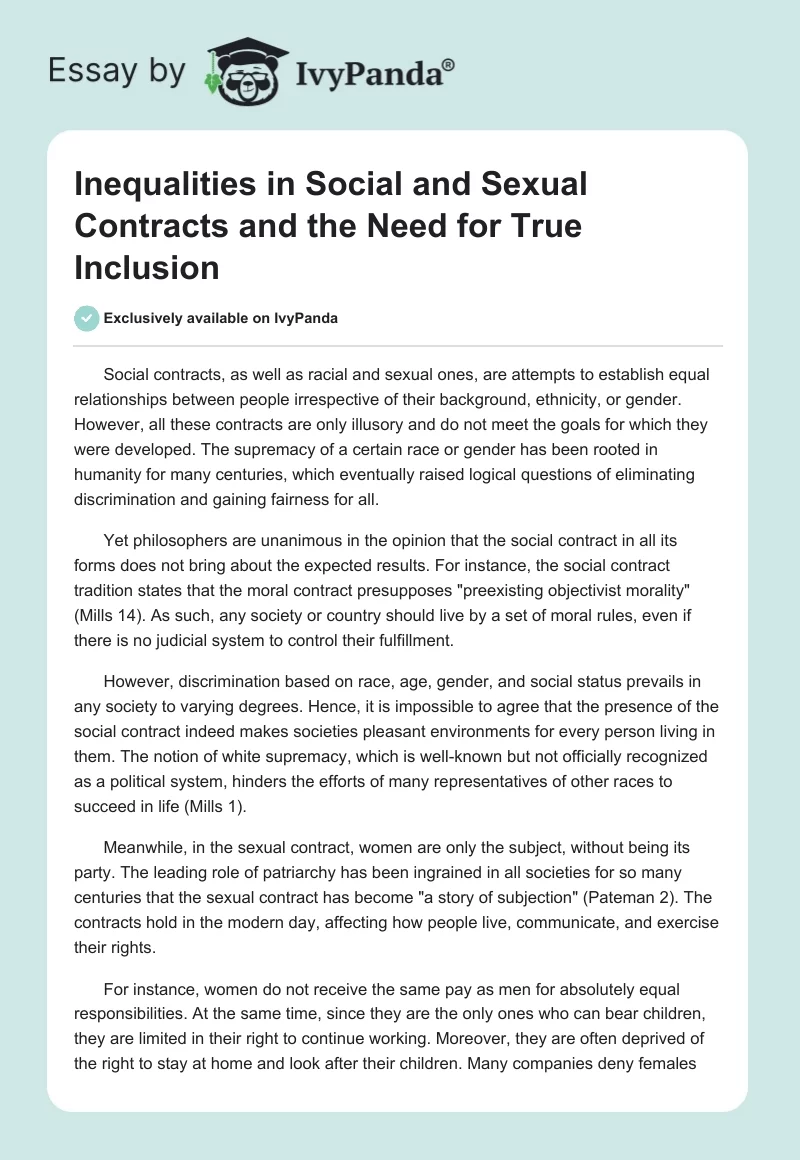 Inequalities in Social and Sexual Contracts and the Need for True Inclusion. Page 1