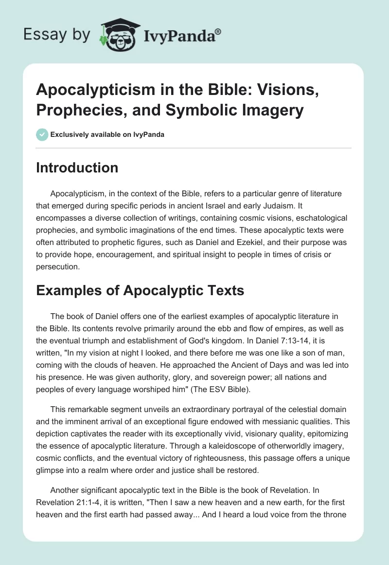 Apocalypticism in the Bible: Visions, Prophecies, and Symbolic Imagery. Page 1