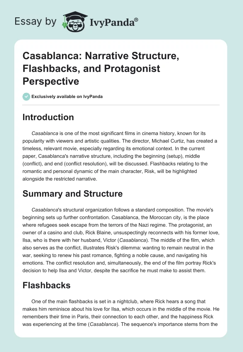 Casablanca: Narrative Structure, Flashbacks, and Protagonist Perspective. Page 1