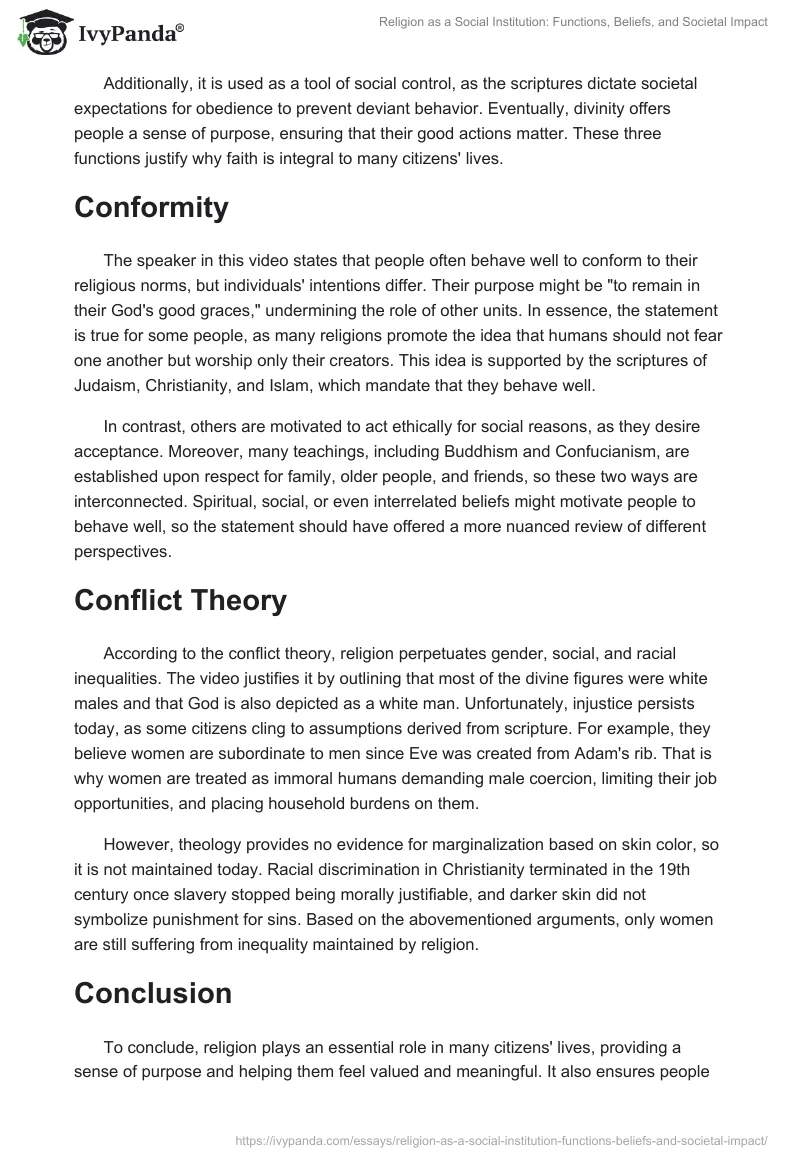 Religion as a Social Institution: Functions, Beliefs, and Societal Impact. Page 2
