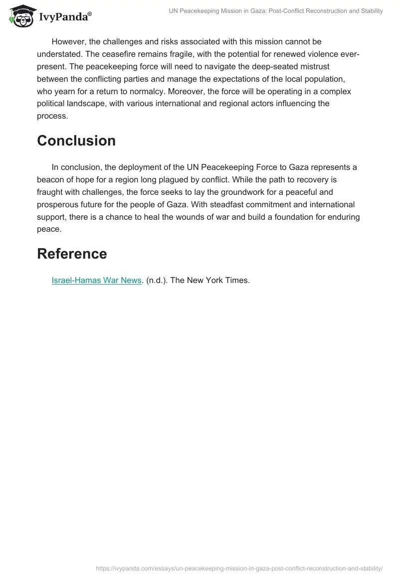 UN Peacekeeping Mission in Gaza: Post-Conflict Reconstruction and Stability. Page 2