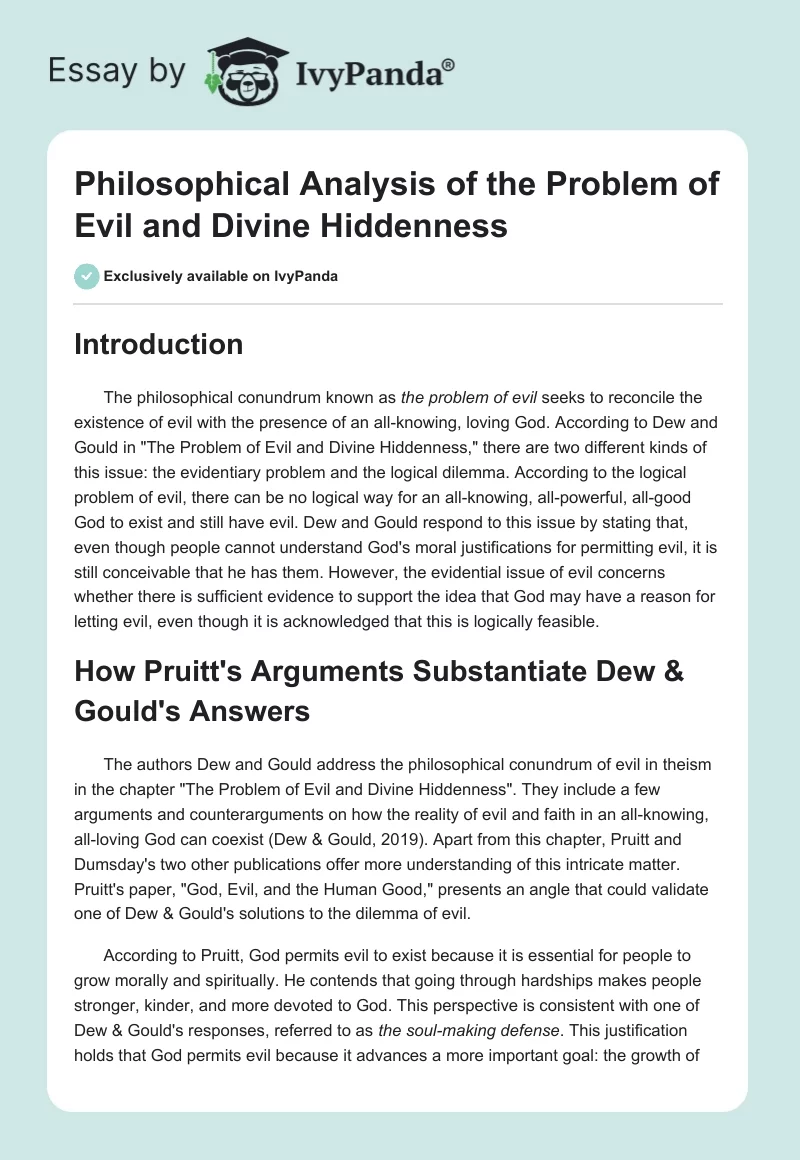 Philosophical Analysis of the Problem of Evil and Divine Hiddenness. Page 1