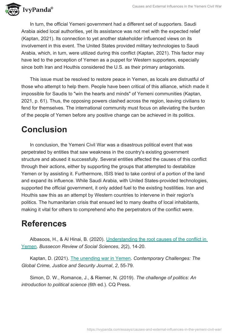 Causes and External Influences in the Yemeni Civil War. Page 2