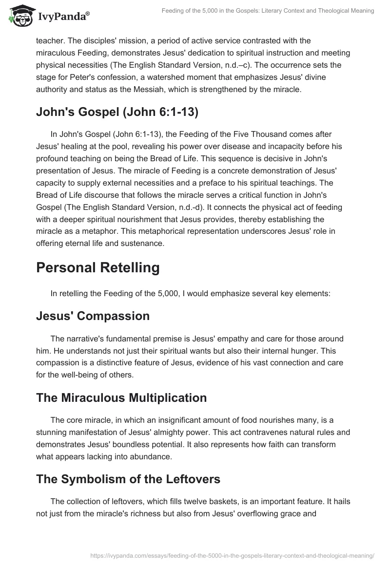 Feeding of the 5,000 in the Gospels: Literary Context and Theological Meaning. Page 2