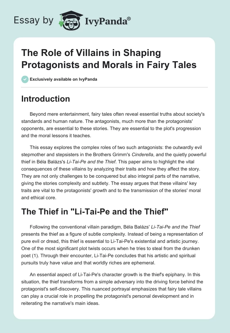 The Role of Villains in Shaping Protagonists and Morals in Fairy Tales. Page 1