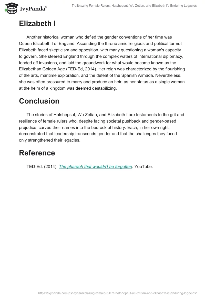 Trailblazing Female Rulers: Hatshepsut, Wu Zetian, and Elizabeth I’s Enduring Legacies. Page 2