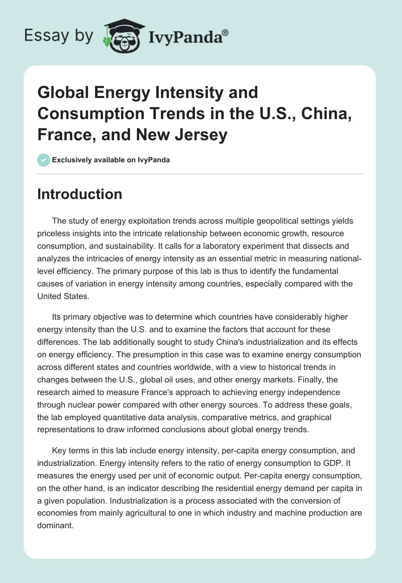 Global Energy Intensity and Consumption Trends in the U.S., China, France, and New Jersey. Page 1