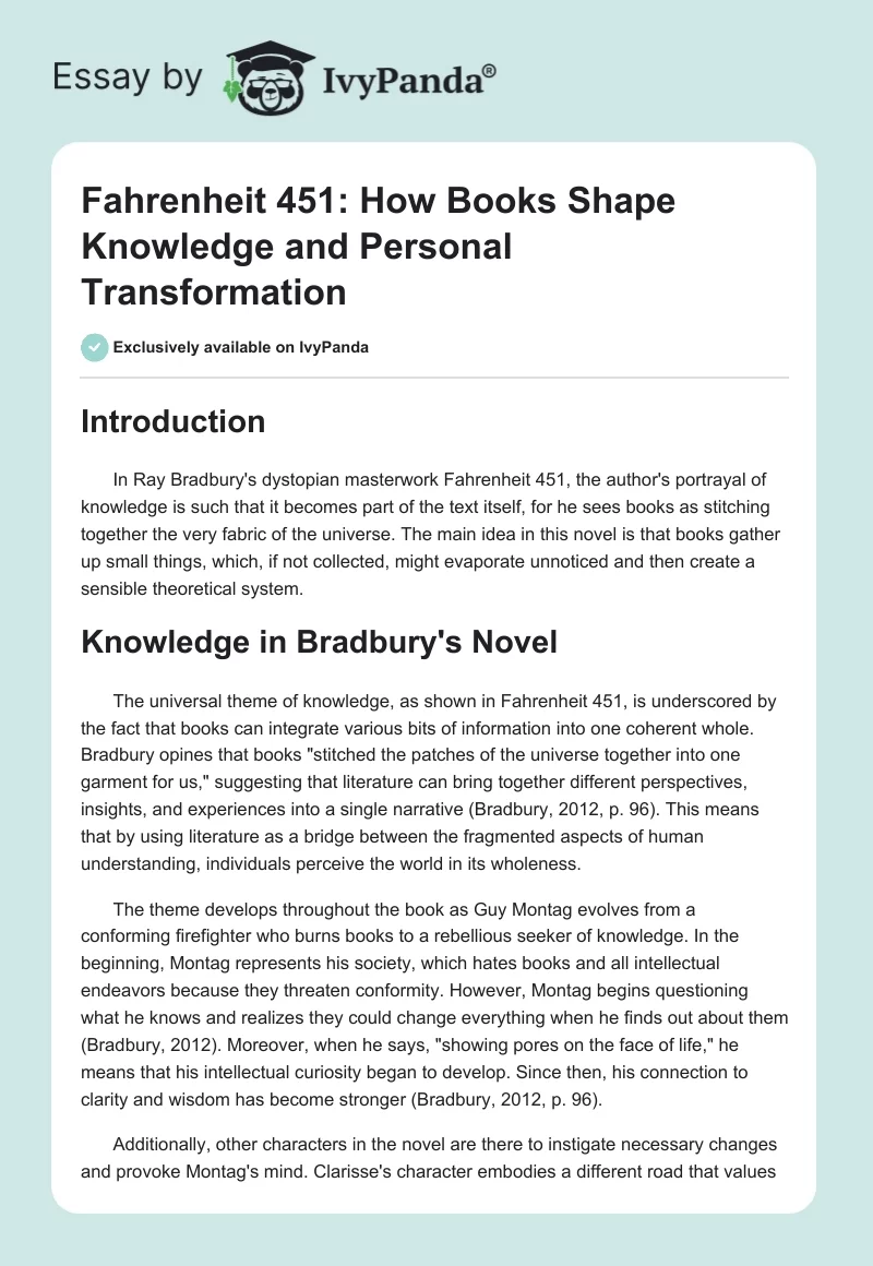 Fahrenheit 451: How Books Shape Knowledge and Personal Transformation. Page 1
