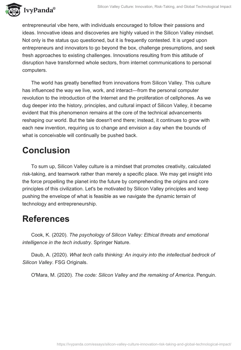 Silicon Valley Culture: Innovation, Risk-Taking, and Global Technological Impact. Page 2