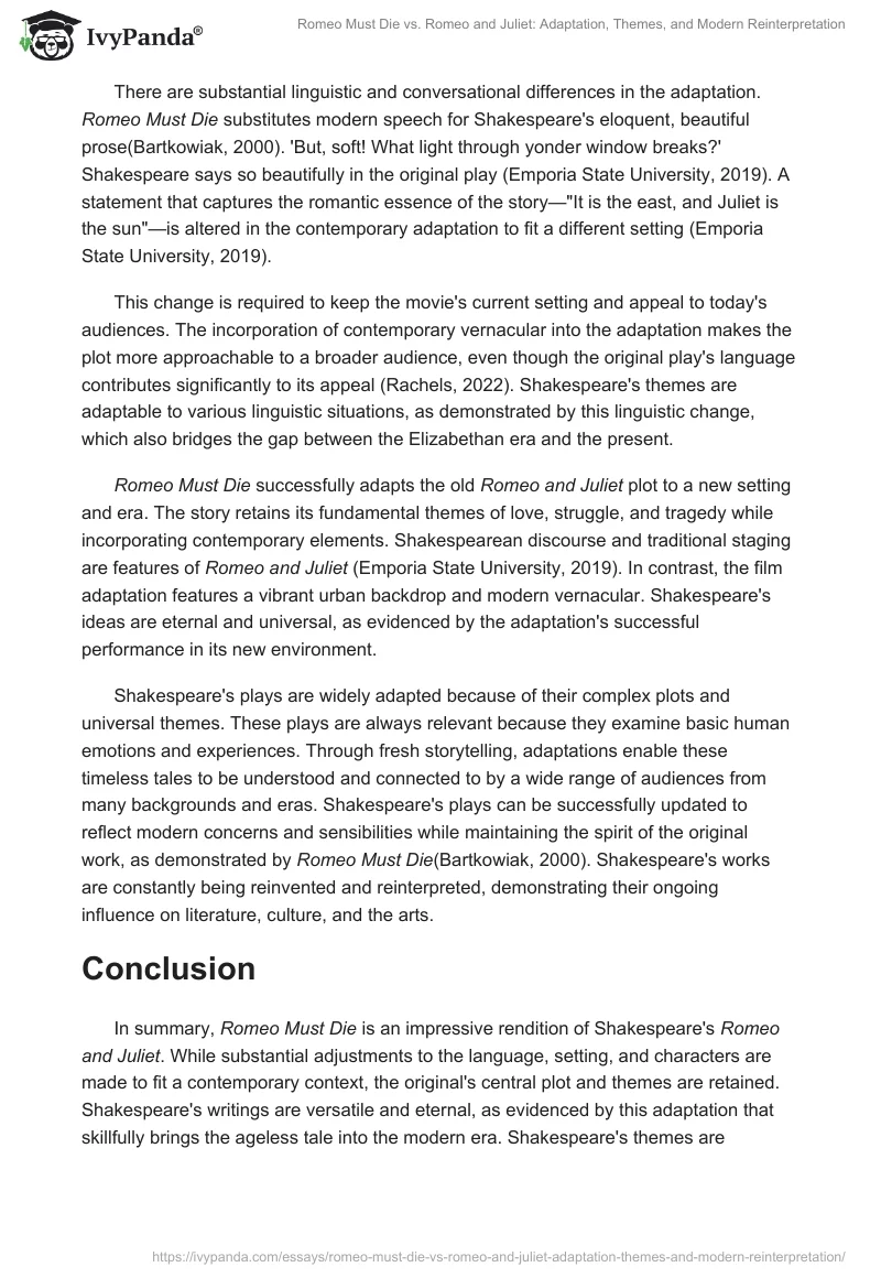 Romeo Must Die vs. Romeo and Juliet: Adaptation, Themes, and Modern Reinterpretation. Page 2