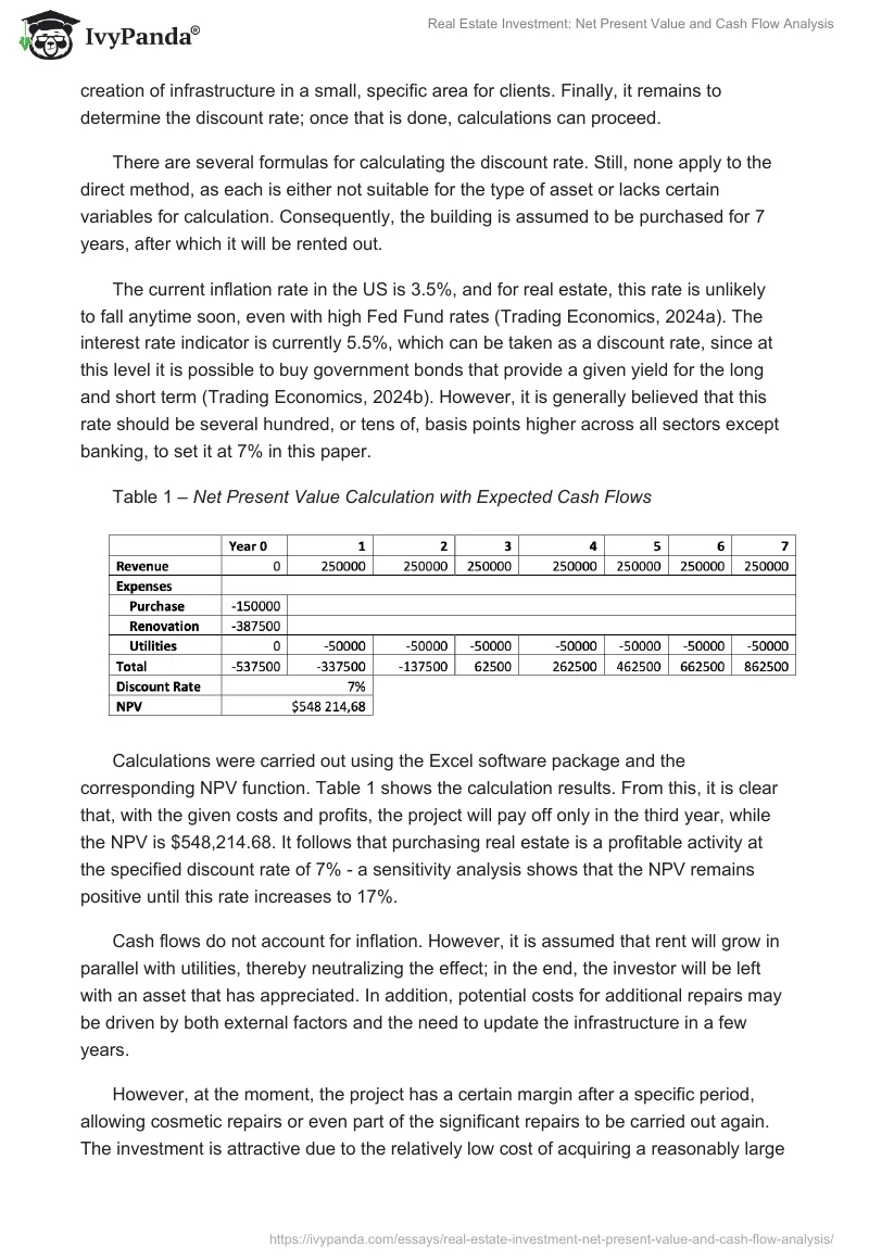 Real Estate Investment: Net Present Value and Cash Flow Analysis. Page 2