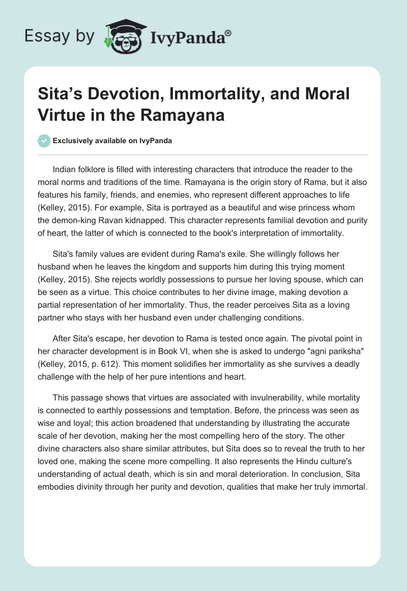 Sita’s Devotion, Immortality, and Moral Virtue in the Ramayana. Page 1