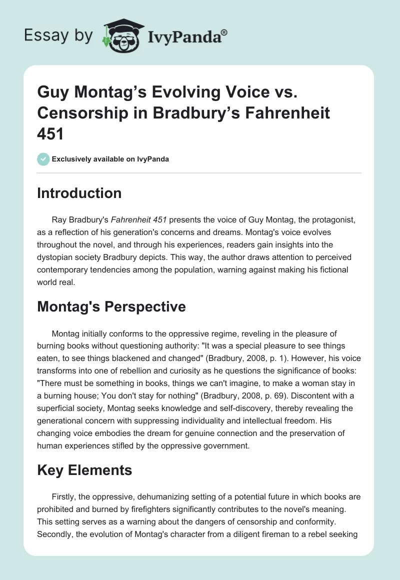 Guy Montag’s Evolving Voice vs. Censorship in Bradbury’s Fahrenheit 451. Page 1