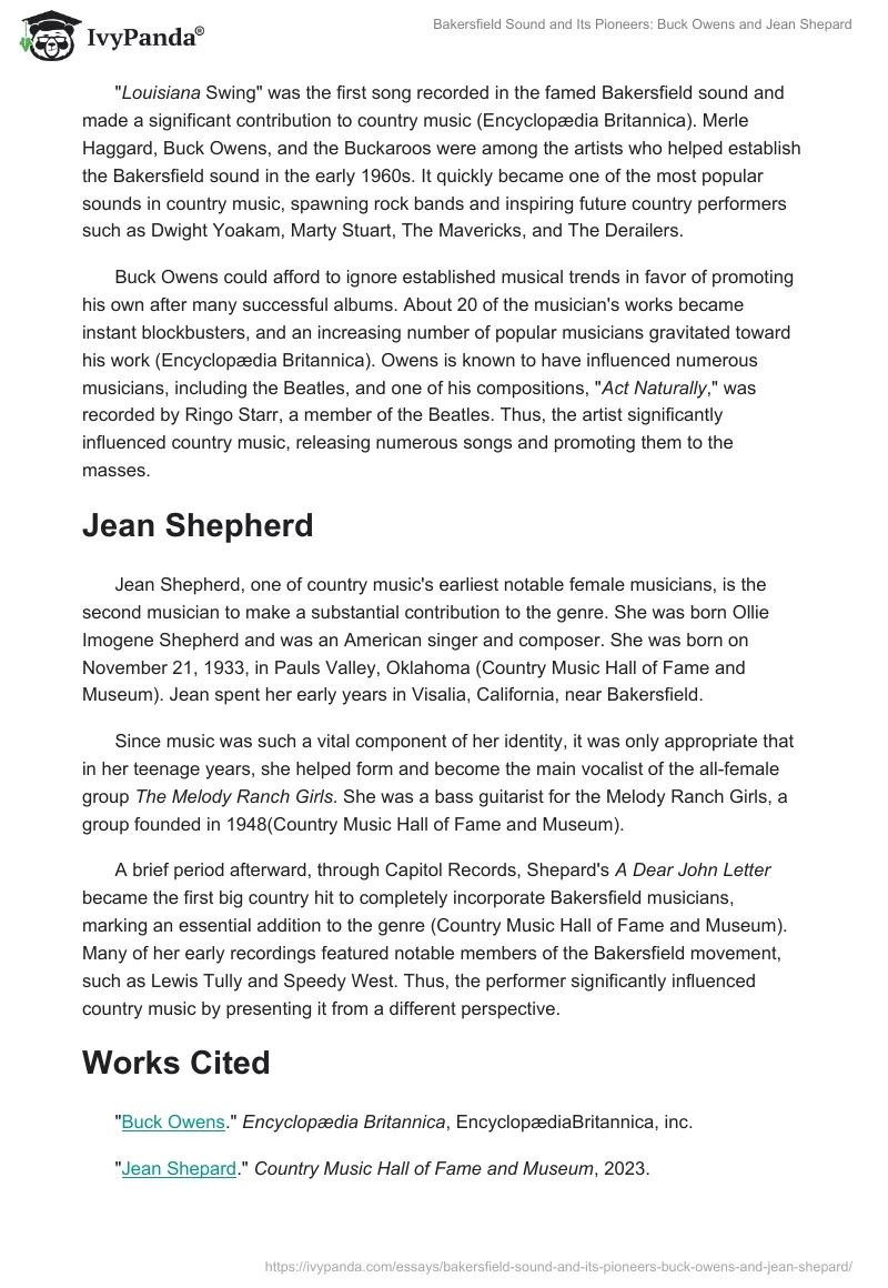 Bakersfield Sound and Its Pioneers: Buck Owens and Jean Shepard. Page 2