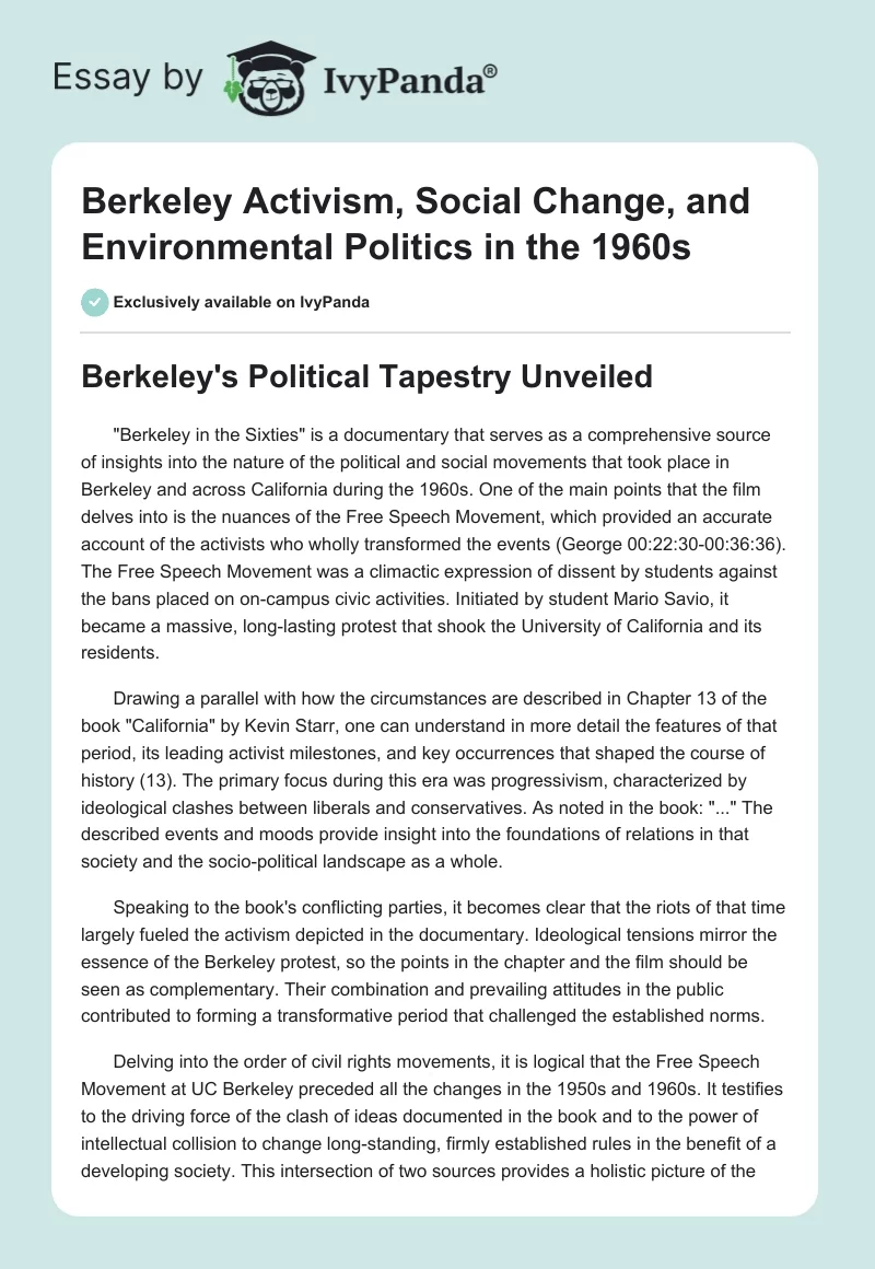 Berkeley Activism, Social Change, and Environmental Politics in the 1960s. Page 1