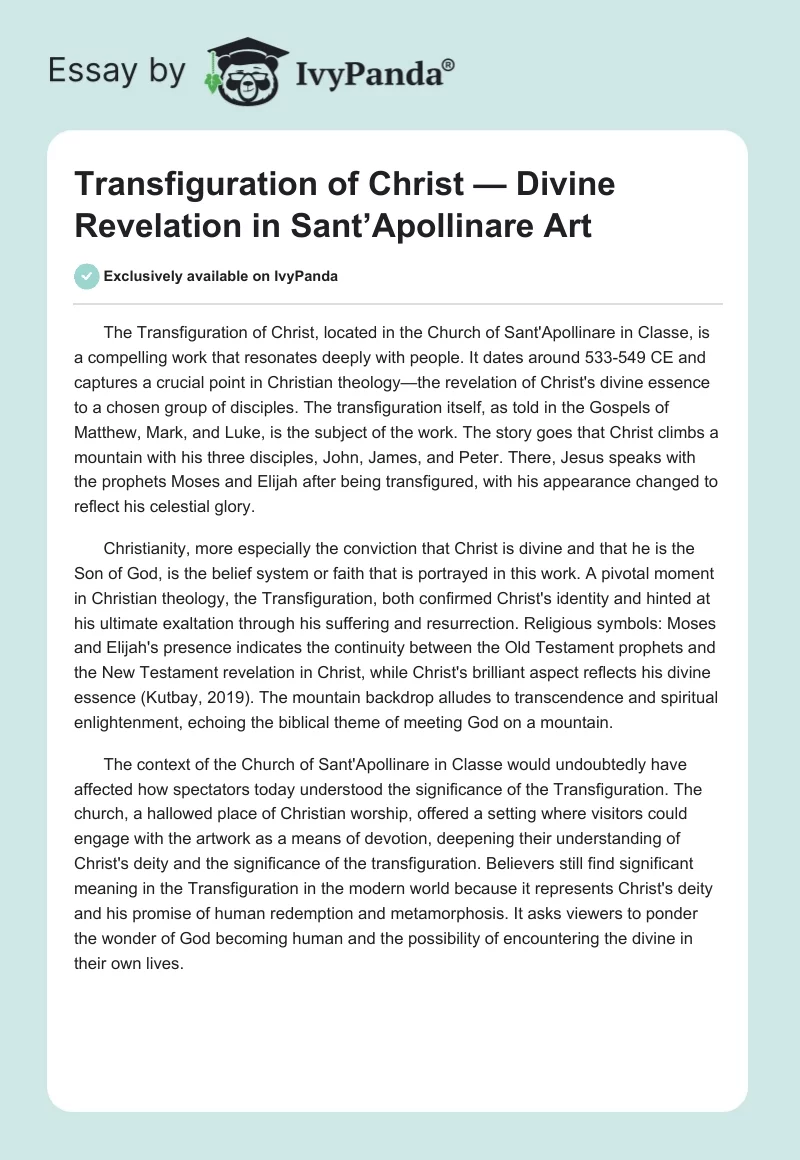 Transfiguration of Christ — Divine Revelation in Sant’Apollinare Art. Page 1