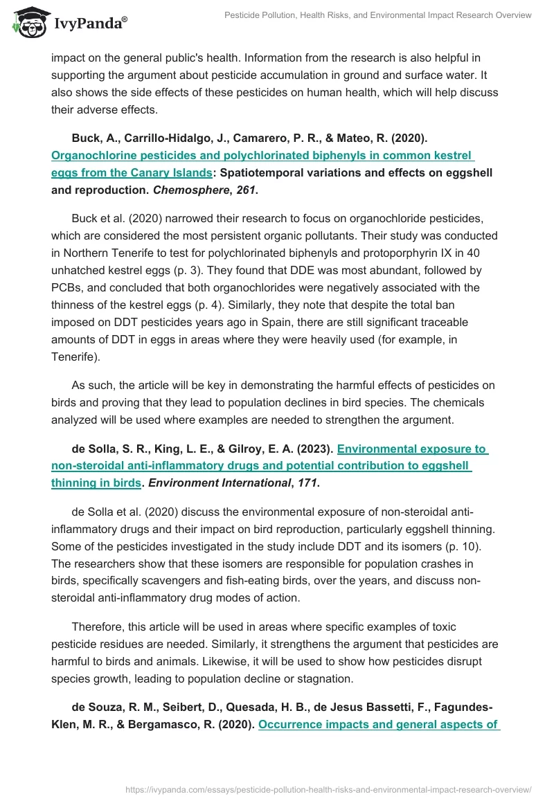 Pesticide Pollution, Health Risks, and Environmental Impact Research Overview. Page 2