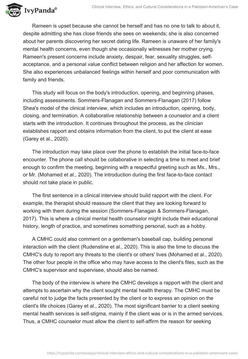 Clinical Interview, Ethics, and Cultural Considerations in a Pakistani-American’s Case. Page 2