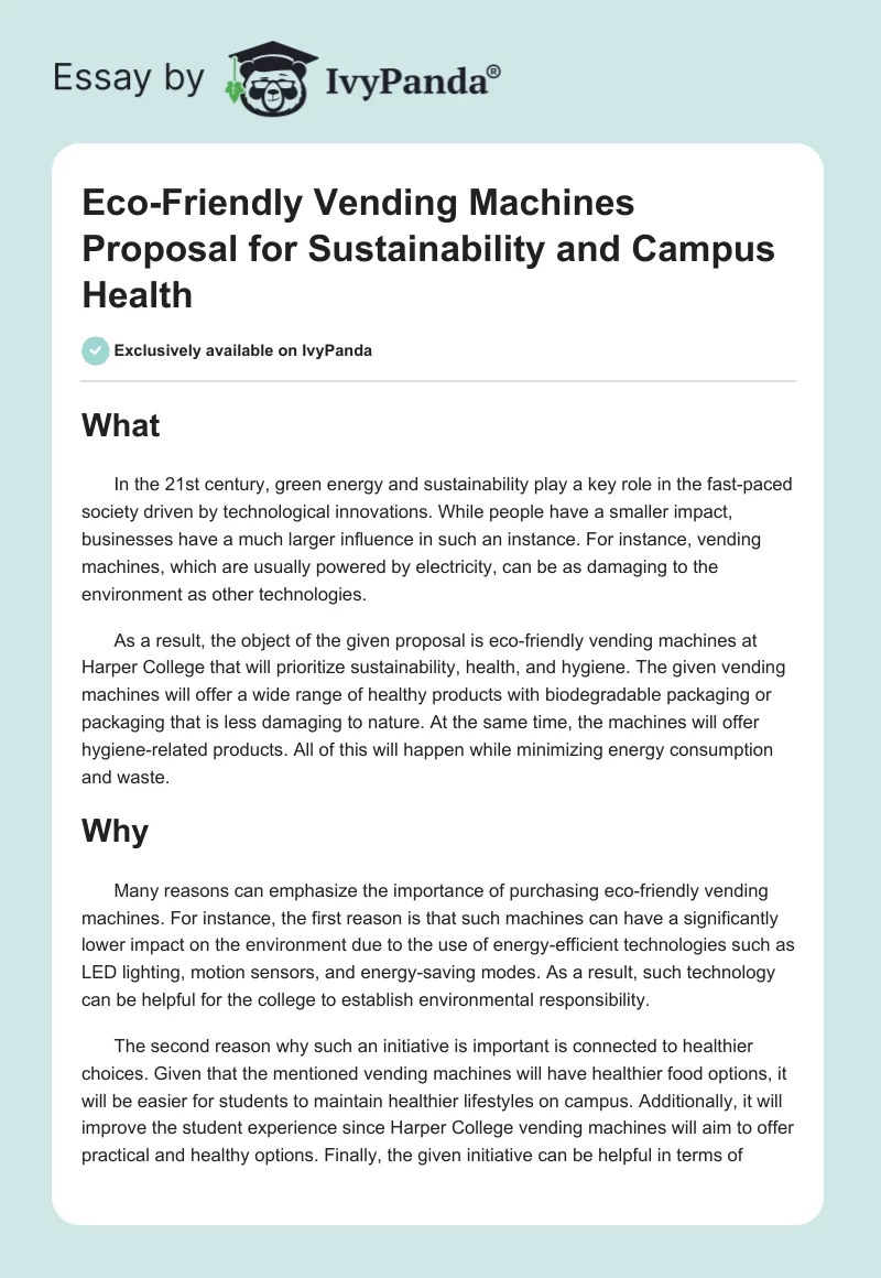 Eco-Friendly Vending Machines Proposal for Sustainability and Campus Health. Page 1