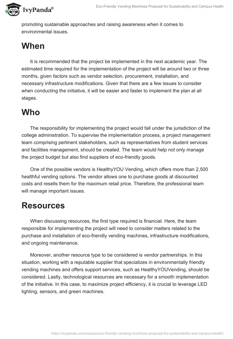 Eco-Friendly Vending Machines Proposal for Sustainability and Campus Health. Page 2