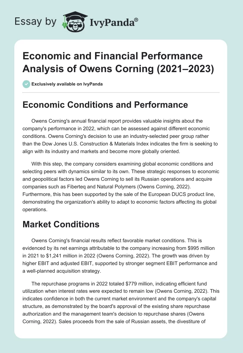 Economic and Financial Performance Analysis of Owens Corning (2021–2023). Page 1