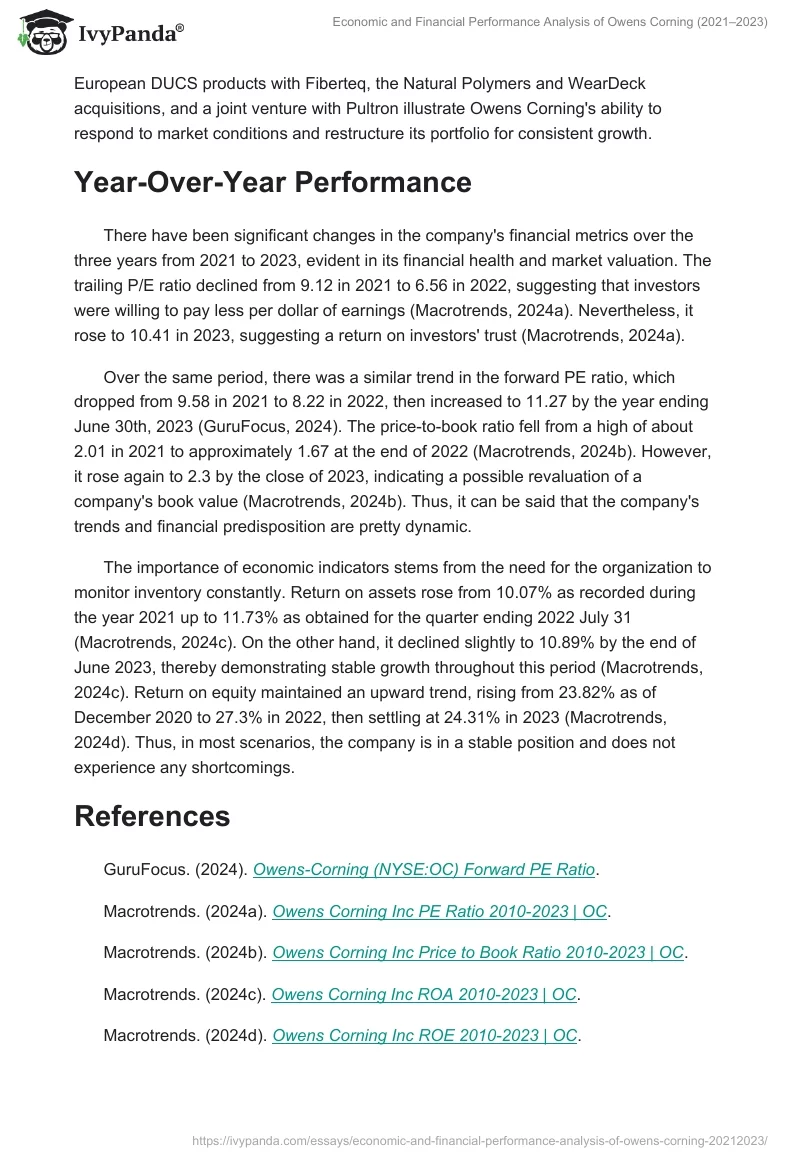 Economic and Financial Performance Analysis of Owens Corning (2021–2023). Page 2