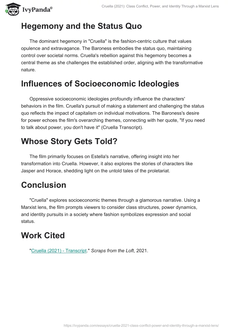 Cruella (2021): Class Conflict, Power, and Identity Through a Marxist Lens. Page 2
