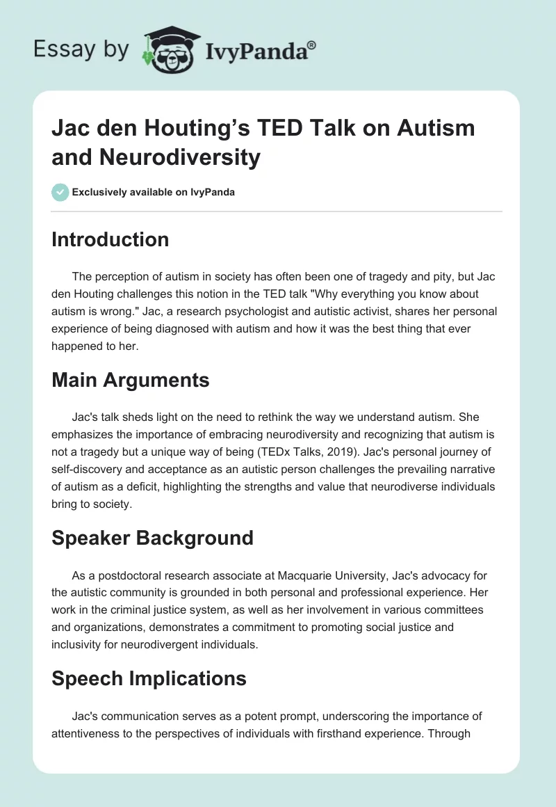 Jac den Houting’s TED Talk on Autism and Neurodiversity. Page 1
